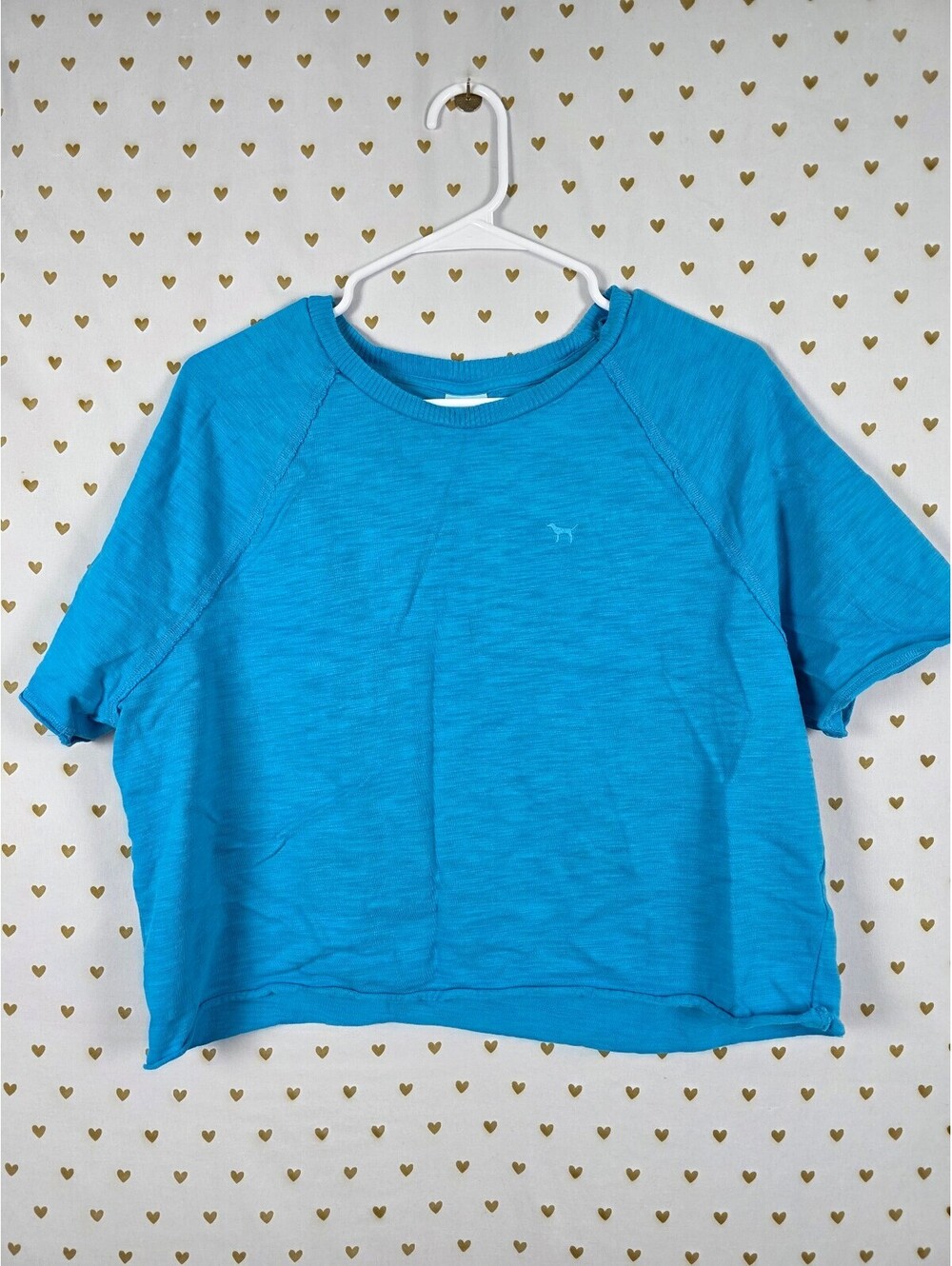 Victorias Secret PINK Boxy Cropped Blue Thick Shirt Tee MEDIUM